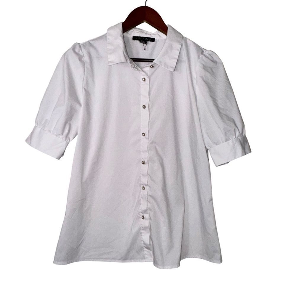 A Love Story White Half Sleeve Button Down Collared Shirt
